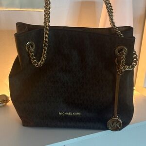 Michael Kors Dark Brown Tote with Gold Accents